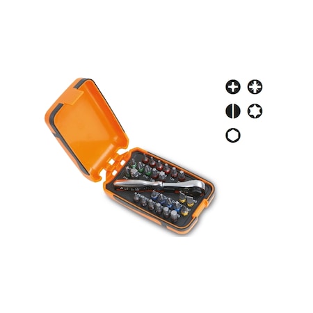 Beta 860/C Bit Set - 25 Bits, 1 Connector, 1 Reversible Ratchet in Plastic Case 008600880